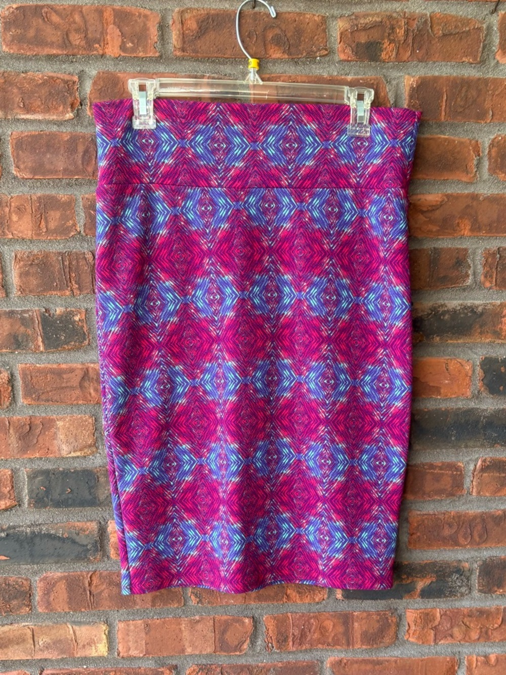 LuLaRoe Fuchsia and Blue Geometric Pencil Skirt